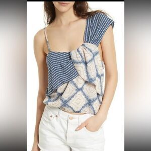 Free People ‘Call On Me’ Asymmetrical Tank Top, Blue and White, Women’s Large